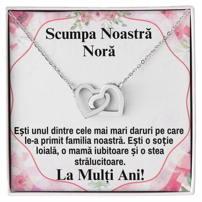 Cadou Cu Mesaj Pentru Nora - Colier Inimi Pereche.