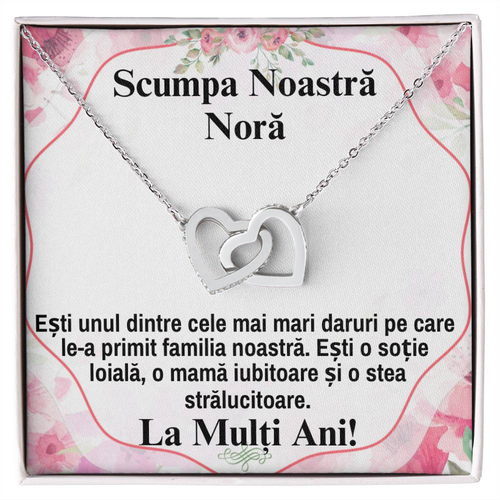 Cadou Cu Mesaj Pentru Nora - Colier Inimi Pereche.
