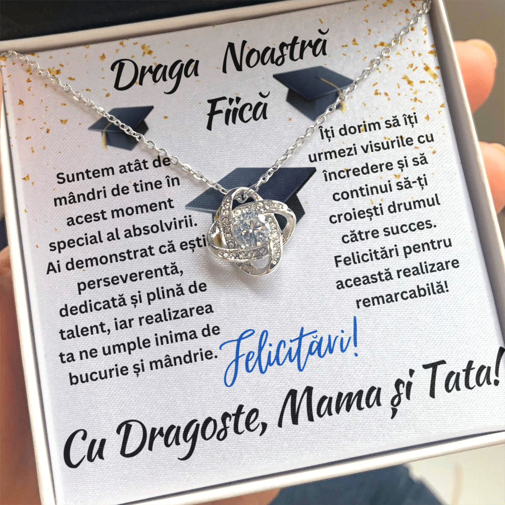 Cadou colier Fiica la Absolvire- Colier Nodul Iubirii cu Mesaj Personalizat